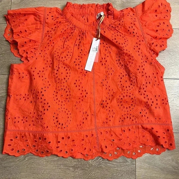 NWT House of Harlow 1960 Eyelet Coral Blouse Sz XL - Picture 5 of 9